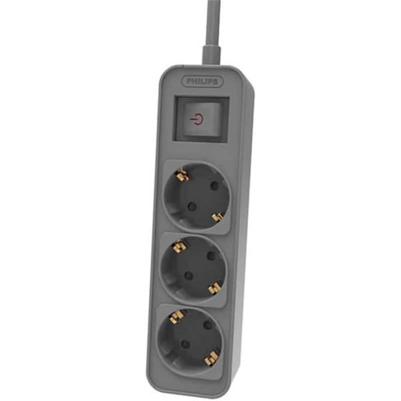 [CHP2134G12] PHILIPS REGLETA 3 TOMAS CON INTERRUPTOR 1,5m GRIS