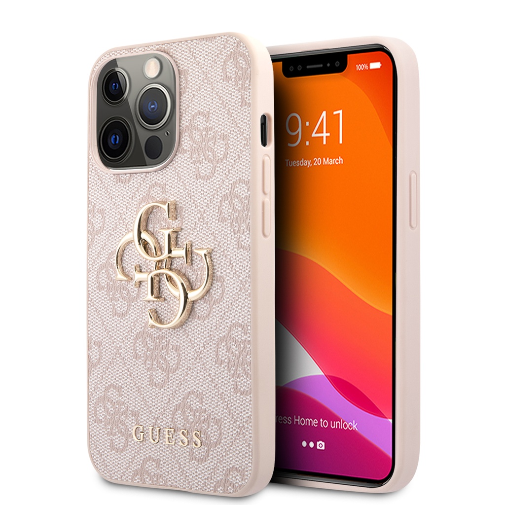 GUESS carcasa 4G METAL LOGO iphone 14 PRO ROSA