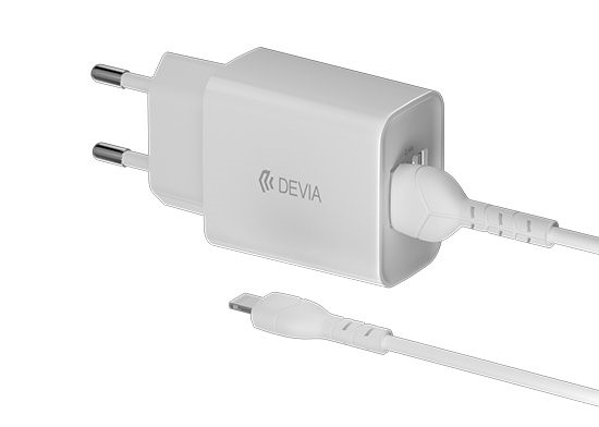 DEVIA CARGADOR DUAL USB 2.4A FAST CHARGE +CABLE LIGHTNING BLANCO