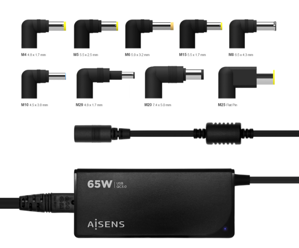 [OR11504009] AISENS CARGADOR 65W DE PORTATIL 9 CONECTORES USB-A QC3.0 NEGRO