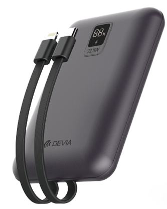 DEVIA BATERIA AUXILIAR MINI 10000mAh 22,5W + 2 CABLES NEGRO