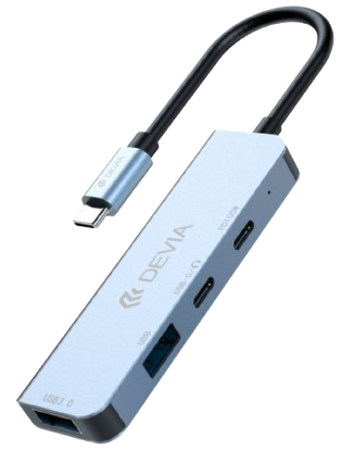 [DSTL4IN1PDV2] DEVIA HUB 4 EN 1 TIPO C USBx2/ PD 100W/ USB TIPO C v2 GRIS