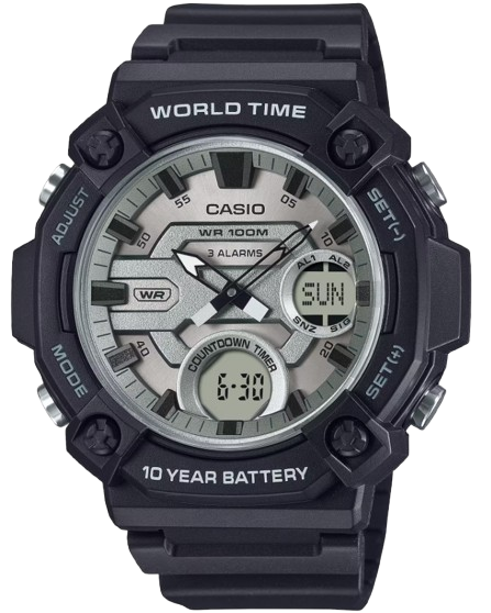 [AEQ120W7A] CASIO RELOJ AEQ-120W-7A NEGRO / ESFERA PLATEADA