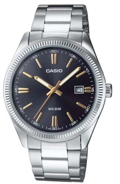 [MTP1302D1A2] CASIO RELOJ MTP-1302D-1A2 ESFERA NEGRA / ACERO
