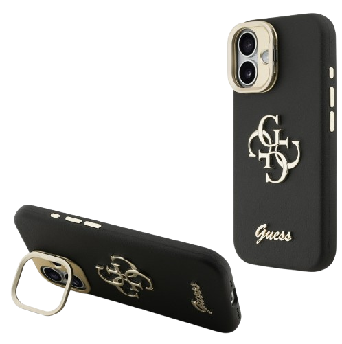 GUESS CARCASA GRAINED 4G SOPORTE CAMARA IPHONE 16 NEGRO