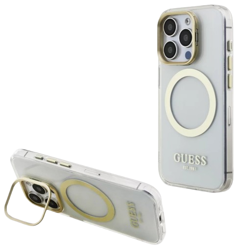 GUESS CARCASA MAGSAFE SOPORTE CAMARA IPHONE 15 PRO MAX DORADO