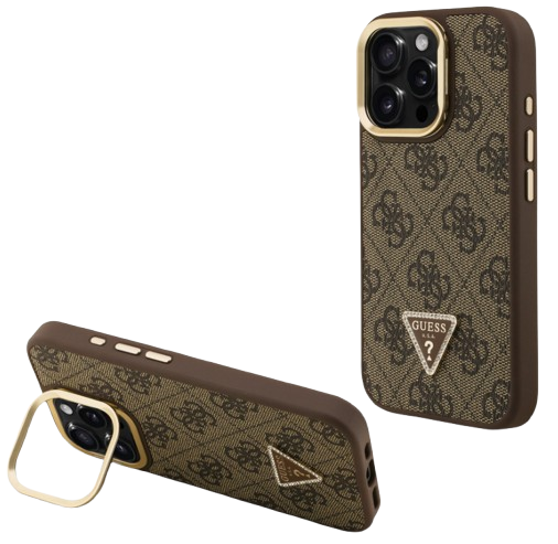 GUESS CARCASA MAGSAFE TRIANGLE 4G SOPORTE CAMARA IPHONE 15 PRO MARRON
