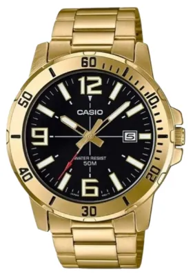 [MTPVD01G1BV] CASIO RELOJ MTP-VD01G-1BV ESFERA NEGRA CORREA DORADA