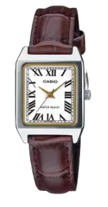 CASIO RELOJ LTP-V007L-7B2 ESFERA PLATEADA / CORREA CUERO GRANATE