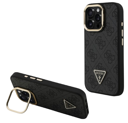 GUESS CARCASA MAGSAFE 4G TRIANGLE SOPORTE CAMARA IPHONE 16 PRO NEGRO