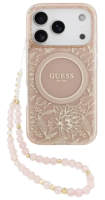 GUESS CARCASA MAGSAFE FLOWERS / CORREA MANO IPHONE 17 PRO ROSA