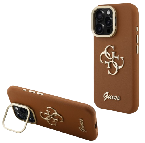 GUESS CARCASA GRAINED 4G SOPORTE CAMARA IPHONE 16 PRO MARRON