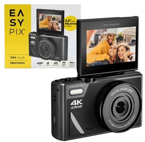 EASYPIX CAMARA V64 FLIP 4K NEGRO