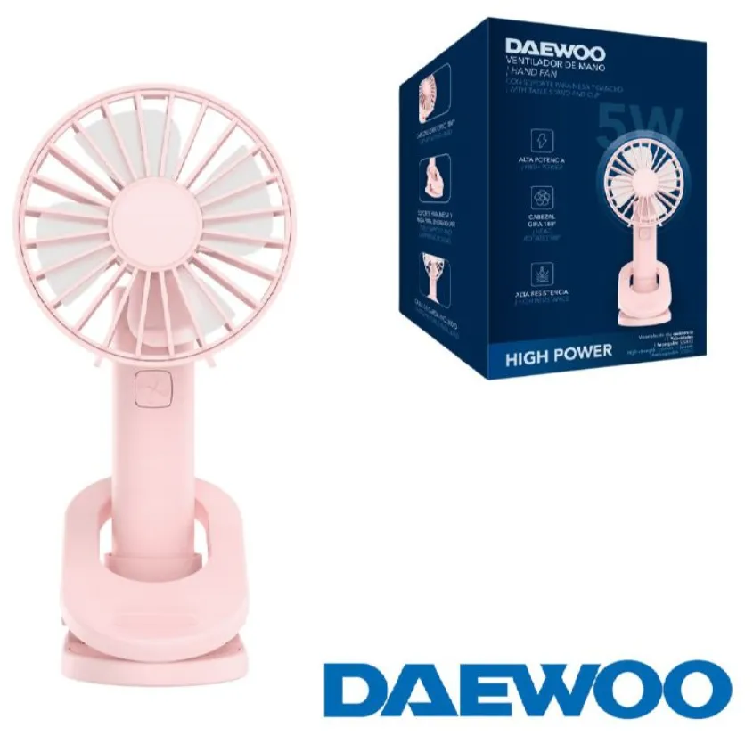 [DW9017] DAEWOO VENTILADOR MANO / RECARGABLE / 5W ROSA