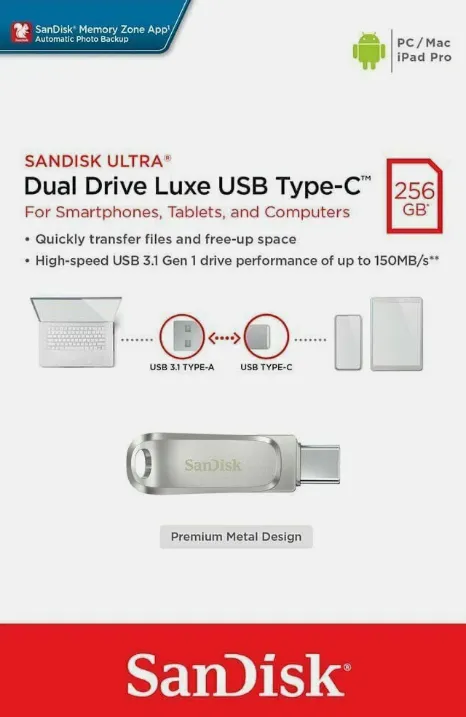 SANDISK PENDRIVE DUAL DRIVE LUXE TYPE C - USB 256GB