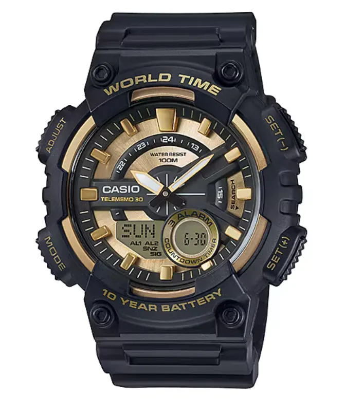 [AEQ110BW9A] CASIO RELOJ AEQ-110BW-9A AZUL/ ESFERA DORADA