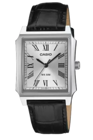 CASIO RELOJ MTP-B190L-7B ESFERA PLATEADA/ CORREA PIEL NEGRA