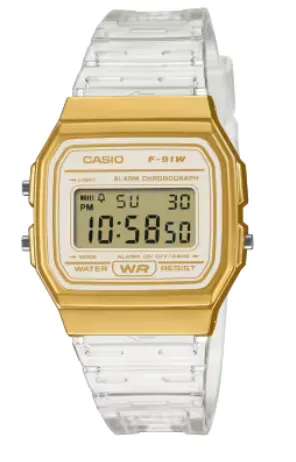 CASIO RELOJ F-91WS-7A2 DORADO/TRANSPARENTE