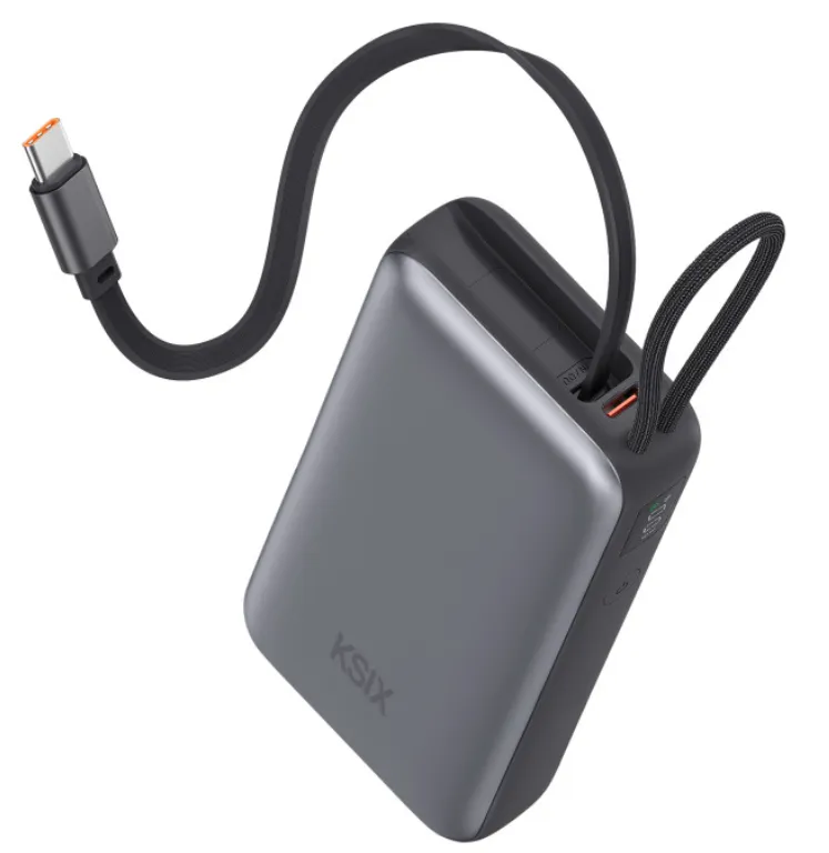 KSIX BATERIA AUXILIAR 10000mAh PD 35W / DISPLAY + CABLE RETRÁCTIL USBc