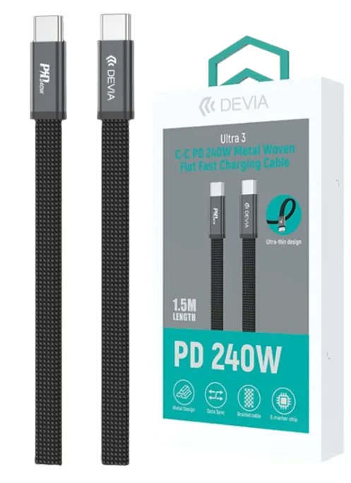 DEVIA CABLE ULTRA3 TIPO C-C 240w TEJIDO METALICO 1.5m. NEGRO