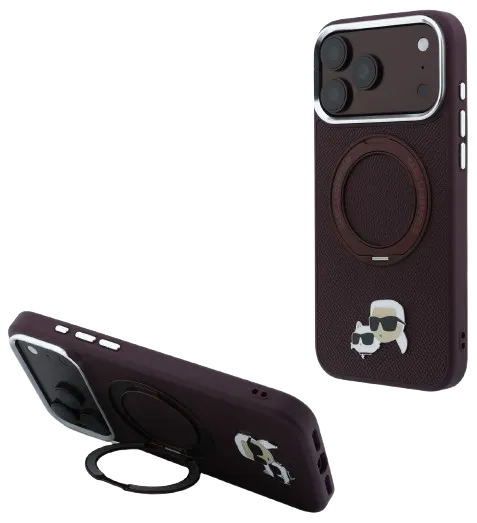 [KLHMP18LPSRSKCHR] KARL LAGERFELD CARCASA MAGSAFE SOPORTE 360º K&C PIN IPHONE 18 PRO/17 PRO BURDEOS