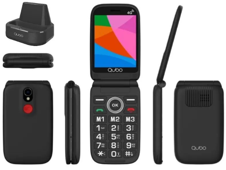 QUBO TELEFONO MOVIL 4G X-340CB / BASE DE CARGA NEGRO