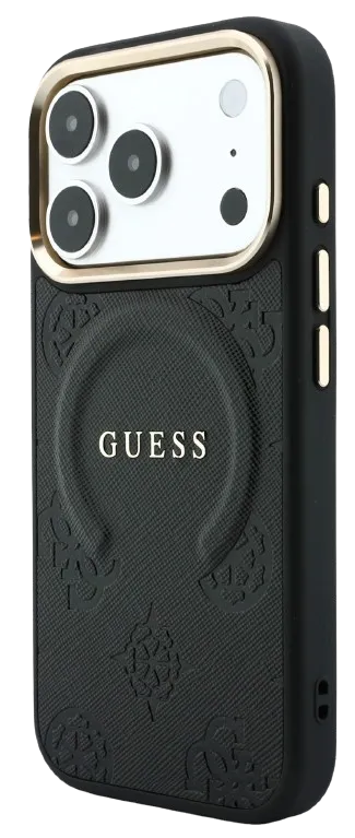 GUESS CARCASA MAGSAFE SAFFIANO PEONY RING IPHONE 18 PRO MAX/17 PRO MAX NEGRO
