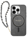 GUESS CARCASA MAGSAFE GLITTER PEARL STRAP IPHONE 16 NEGRO