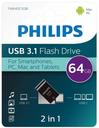 PHILIPS PENDRIVE 2 EN 1 USB + USBc 64GB NEGRO