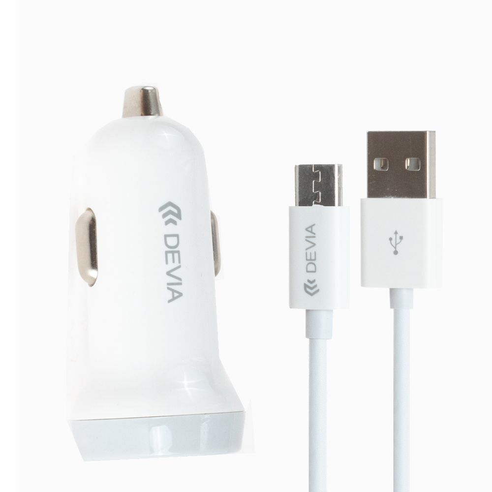 DEVIA CARGADOR COCHE DUAL USB 3.1A + CABLE LIGHTNING BLANCO