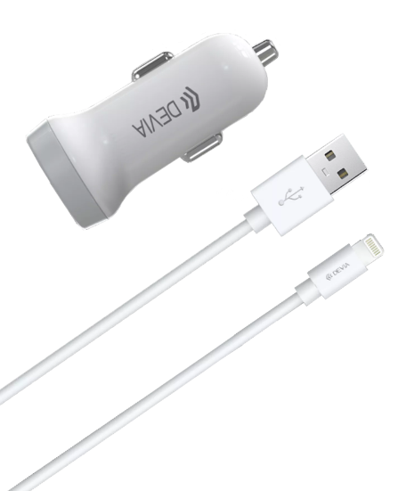 DEVIA CARGADOR COCHE DUAL USB 3.1A + CABLE LIGHTNING BLANCO