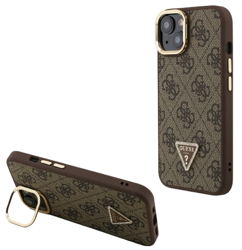 GUESS CARCASA MAGSAFE 4G TRIANGLE SOPORTE CAMARA IPHONE 15 MARRON