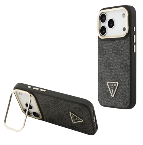 GUESS CARCASA MAGSAFE 4G TRIANGLE SOPORTE CAMARA IPHONE 17 PRO MAX NEGRO