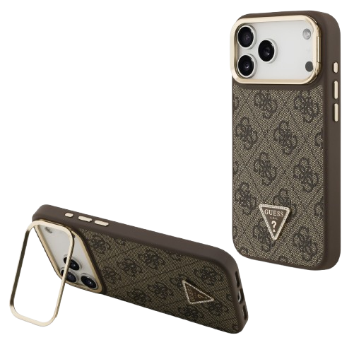 GUESS CARCASA MAGSAFE 4G TRIANGLE SOPORTE CAMARA IPHONE 17 PRO MARRON