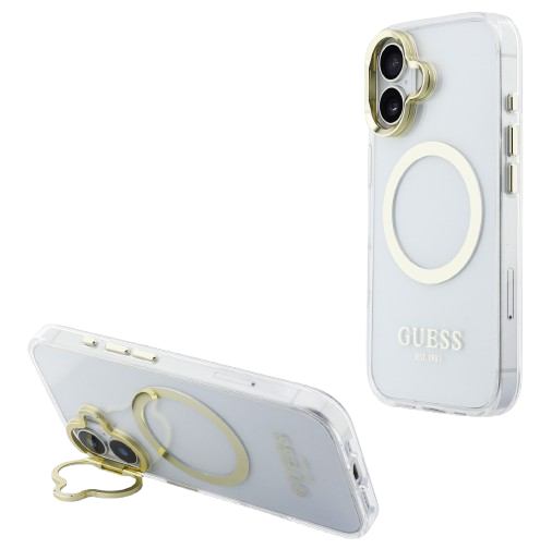 GUESS CARCASA MAGSAFE SOPORTE CAMARA IPHONE 16 DORADO