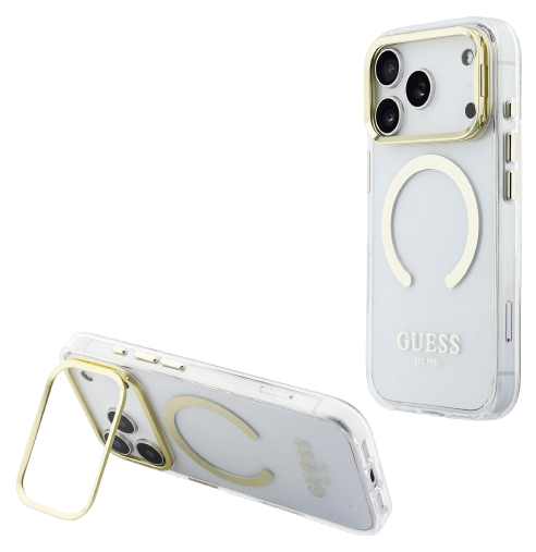 GUESS CARCASA MAGSAFE SOPORTE CAMARA IPHONE 17 PRO MAX DORADO