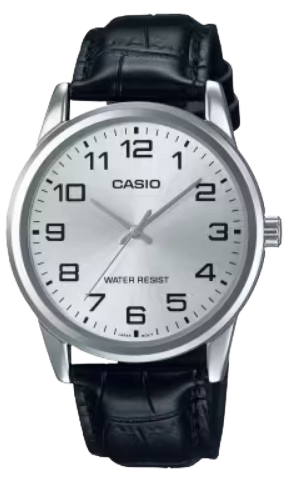 CASIO RELOJ LTP-V001L-7B ESFERA PLATEADA CORREA PIEL NEGRA