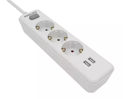 PHILIPS REGLETA 3 tomas con interruptor + 2USB BLANCO