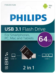 [FM64DC152B] PHILIPS PENDRIVE 2 EN 1 USB + USBc 64GB NEGRO