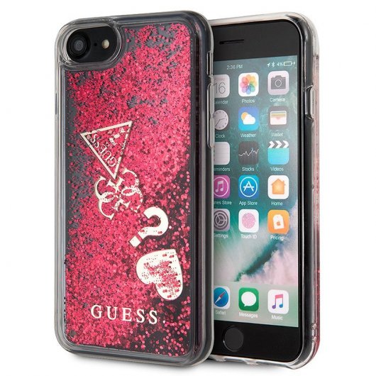 GUESS CARCASA GLITTER HEARTS IPHONE 8/7/6/6s/SE 2020 ROJO